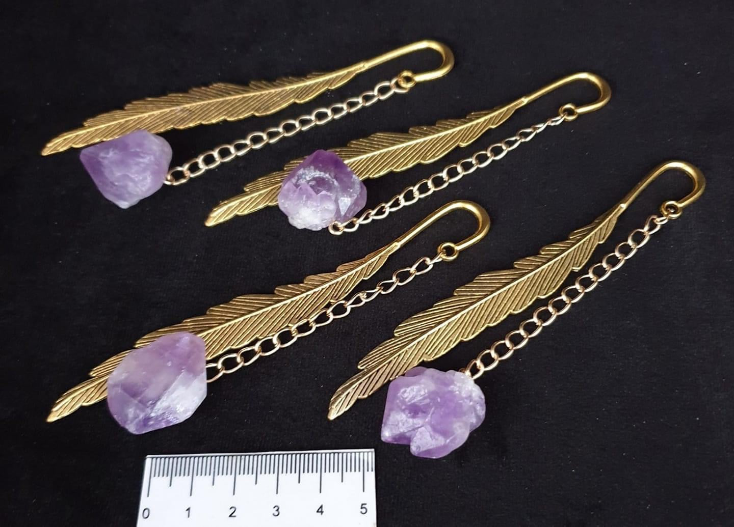 Feather Bookmark with Amethyst