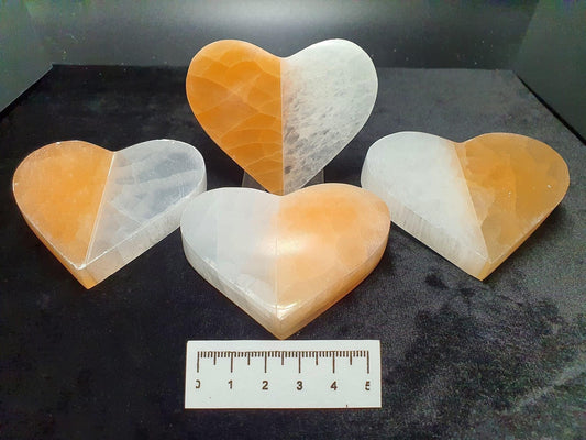 Peach and White Selenite Hearts