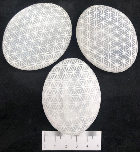 Selenite Flower of Life Palm Stones